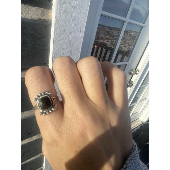 925 Sterling Silver Genuine Blackjack Turquoise Stone Southwestern Ring Sz 9 - Picture 6 of 15